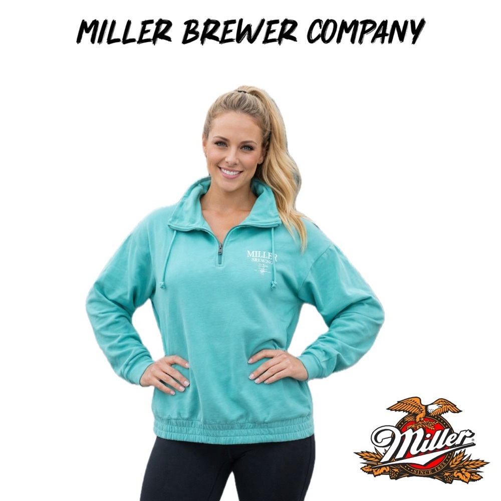 NWOT Camp, David Miller brewing Company, Teal, 3/4 zip pull over
